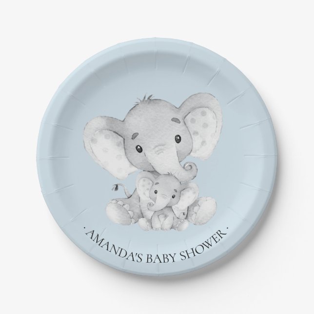Plato De Papel elefantes dulces Baby Shower 7" Plate (Anverso)