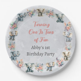 Plato De Papel Elefantes y flores de la selva boho en cumpleaños 