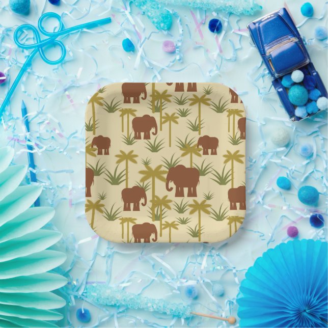 Plato De Papel Elefantes Y Palmeras En Camuflaje (Fiesta)