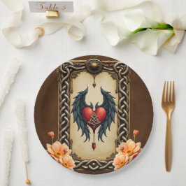 Plato De Papel Elegancia celta con corazón y alas.