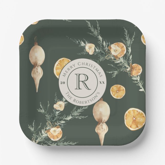 Plato De Papel Elegancia clásica: Navidades Monogramados de Moda (Anverso)