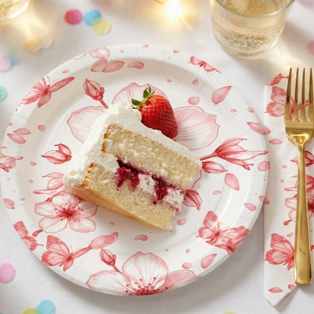 Plato De Papel Elegancia de Flor de Cerezo (Subido por el creador)