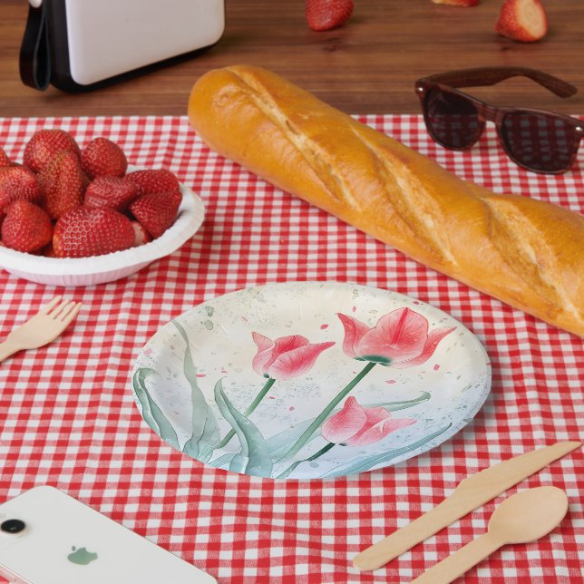 Plato De Papel Elegancia de tulipanes ruidosos (Picnic)