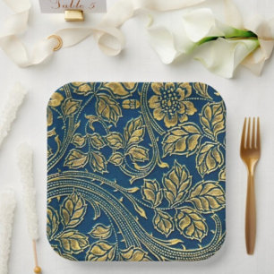 Plato de papel elegancia flor dorada