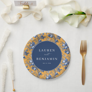 Plato De Papel Elegancia Floral Naranja Romántica