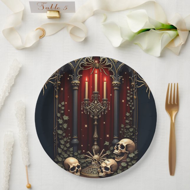 Plato De Papel Elegancia gótica oscura. Impresionante arco (Boda)