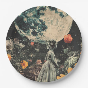 Plato De Papel Elegancia iluminada por luna - Mujer con luna (3)