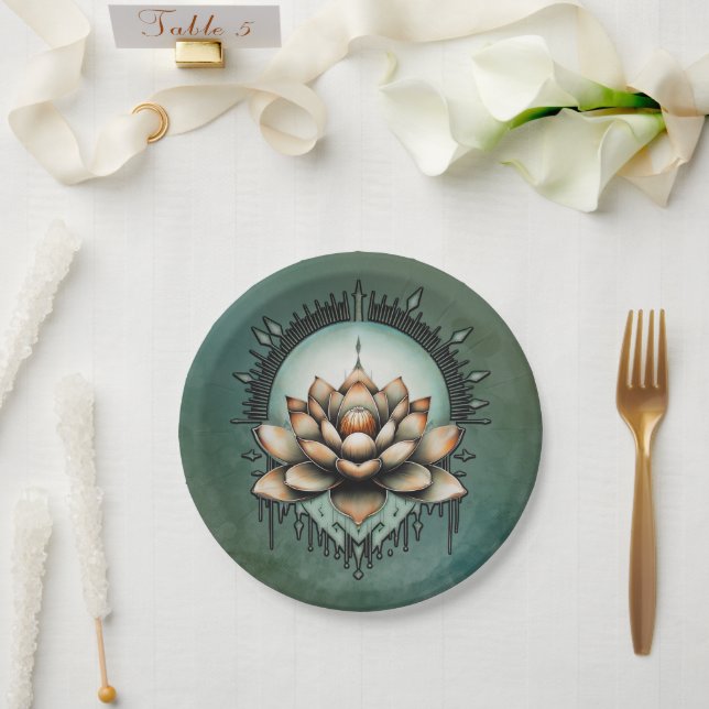 Plato De Papel Elegancia meditativa. Flor de loto exquisita (Boda)