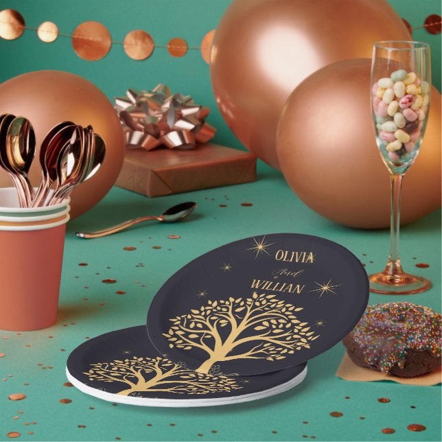 Plato De Papel Elegancia nocturna: Boda azul oscuro (Multi)