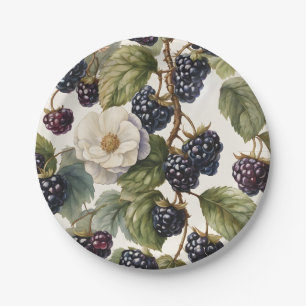 Plato De Papel Elegancia Real Crema Blackberry & Flores