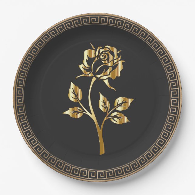 Plato De Papel Elegancia Rosa dorada (Anverso)