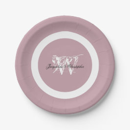 Plato De Papel Elegancia Rosa Polvorienta Boda Chic Monograma Bla