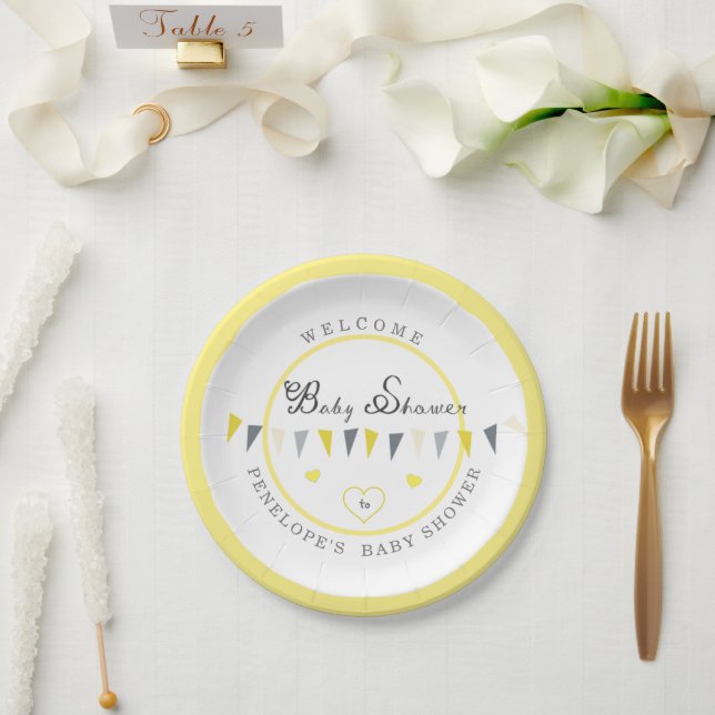 Plato De Papel Elegancia Sunny Cute Bunting Baby Shower (Boda)