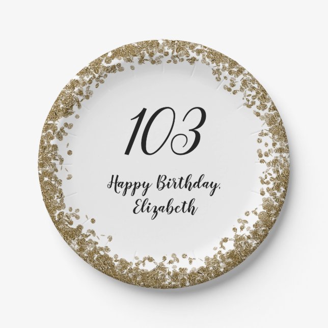 Plato De Papel Elegant 103rd Birthday Plates With Gold Sequins (Anverso)