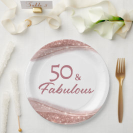 Plato De Papel Elegant 50 & Fabulous Rose Gold Birthday Party