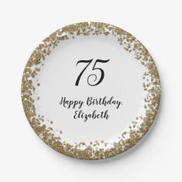 Plato De Papel Elegant 75th Birthday Plates With Gold Sequins