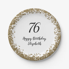 Plato De Papel Elegant 76th Birthday Plates With Gold Sequins