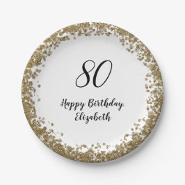 Plato De Papel Elegant 80th Birthday Plates With Gold Sequins