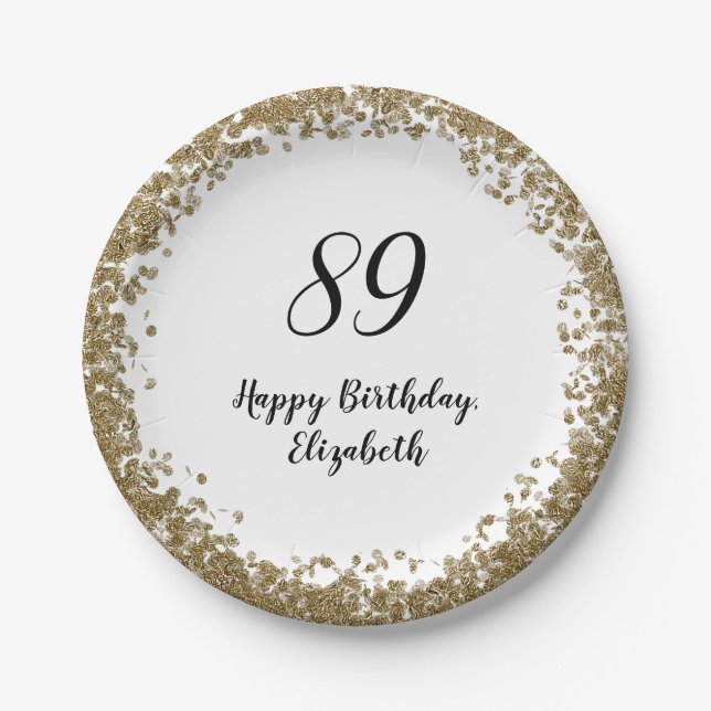 Plato De Papel Elegant 89th Birthday Plates With Gold Sequins (Anverso)