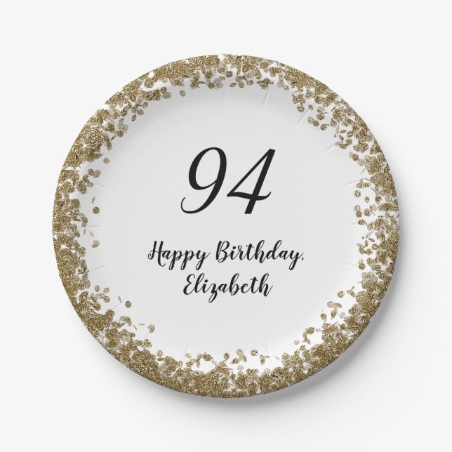 Plato De Papel Elegant 94th Birthday Plates With Gold Sequins (Anverso)