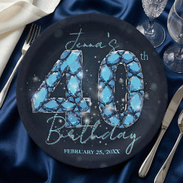 Plato De Papel Elegant Aquamarine Blue Jewel 40th Birthday