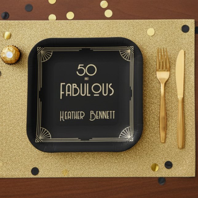 Plato De Papel Elegant Art Deco 50 and Fabulous Birthday  (Subido por el creador)