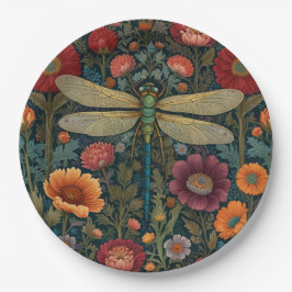 Plato De Papel Elegant art nouveau Autumn floral Dragonfly