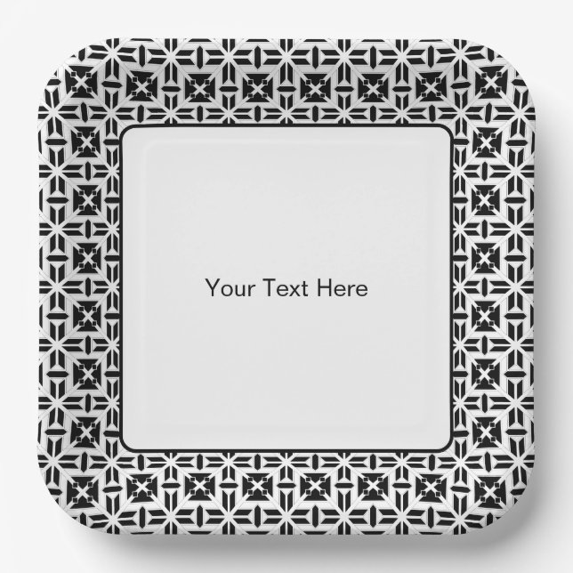 Plato De Papel Elegant Black and White Geometric Pattern (Anverso)