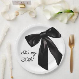 Plato De Papel Elegant Black Bow 30th Birthday Paper Plates