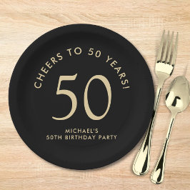 Plato De Papel Elegant Black Gold 50th Birthday Party