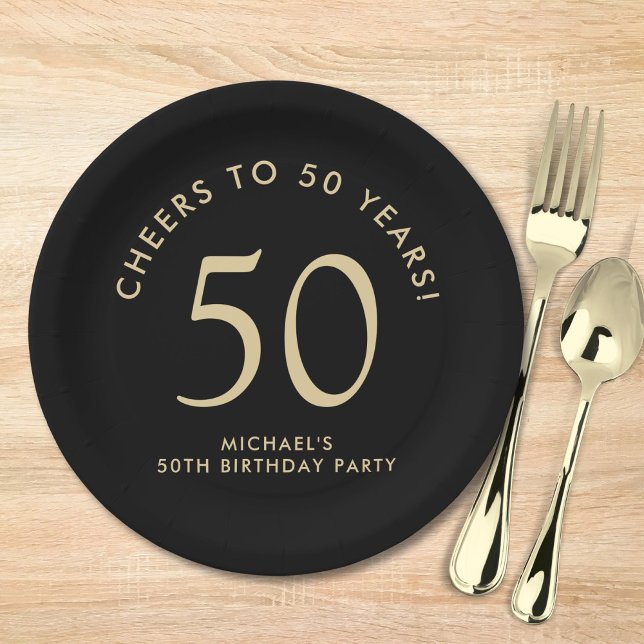 Plato De Papel Elegant Black Gold 50th Birthday Party (Subido por el creador)