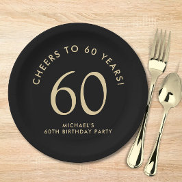 Plato De Papel Elegant Black Gold 60th Birthday Party