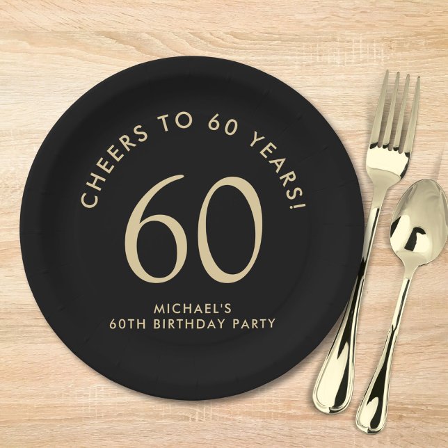 Plato De Papel Elegant Black Gold 60th Birthday Party (Subido por el creador)