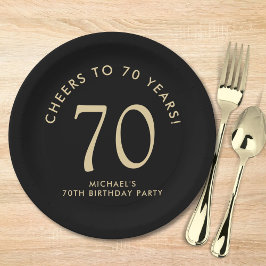 Plato De Papel Elegant Black Gold 70th Birthday Party