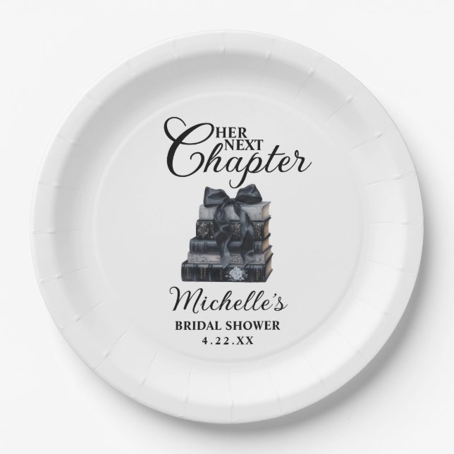 Plato De Papel Elegant Black & White Book Themed Bridal Shower  (Anverso)