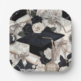 Plato De Papel Elegant Black White Graduation Party Plate