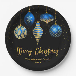 Plato De Papel Elegant Blue and Gold Ornament Christmas