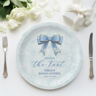 Plato De Papel Elegant Blue Bow Engagement Party Invitation