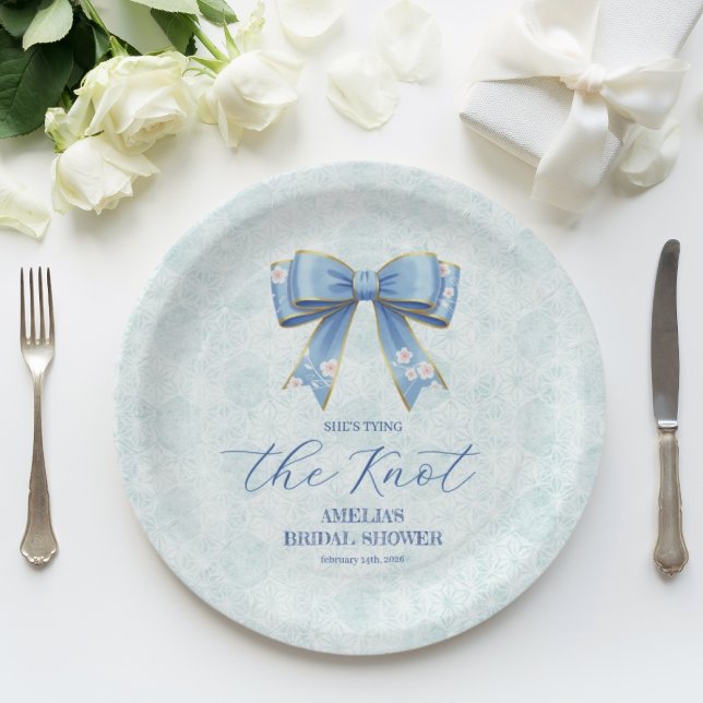 Plato De Papel Elegant Blue Bow Engagement Party Invitation (Subido por el creador)