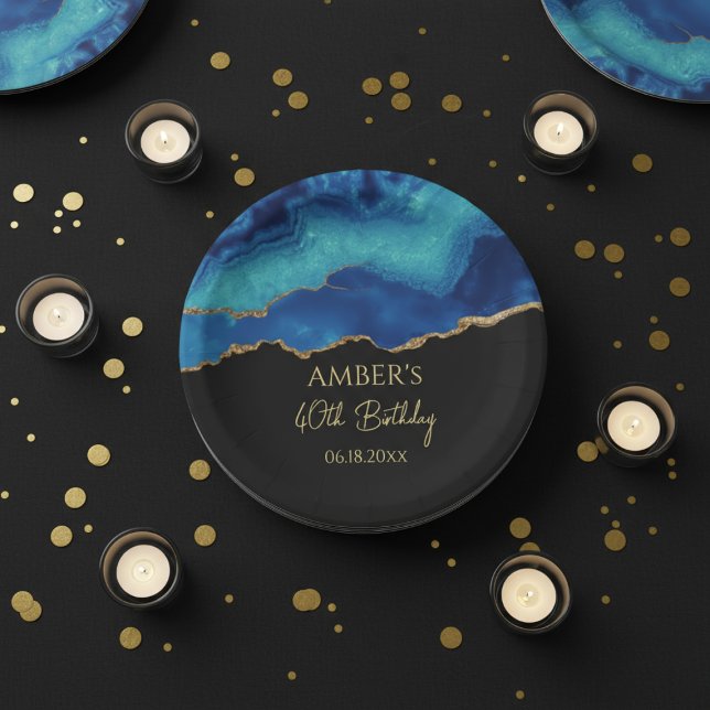 Plato De Papel Elegant Blue Gold Abstract Marble Design (Subido por el creador)