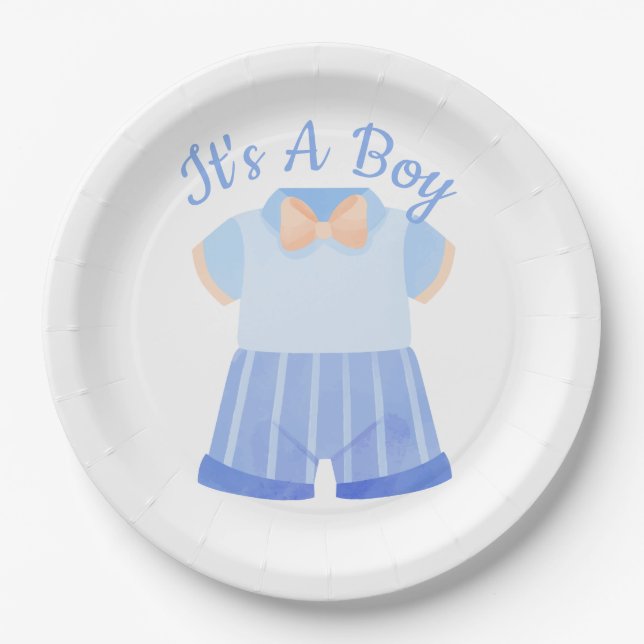 Plato De Papel Elegant Blue It's A Boy Baby Shower (Anverso)