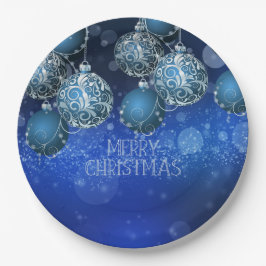 Plato De Papel Elegant Blue & Silver Baubles Christmas