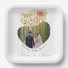 Plato De Papel Elegant Blush Dahlias Golden Script Wedding Photo