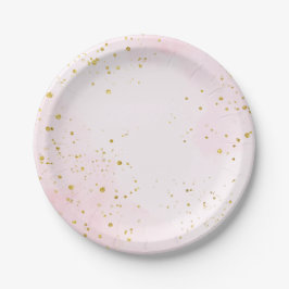 Plato De Papel Elegant Blush Pink & Gold Confetti Sweet 16