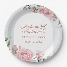 Plato De Papel Elegant Blush Pink Roses Bridal Shower