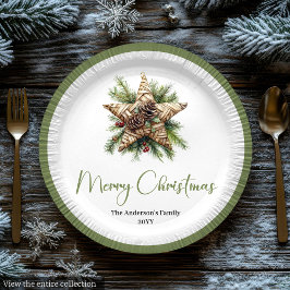 Plato De Papel Elegant Boho Botanical Christmas Tree Dinner Plate