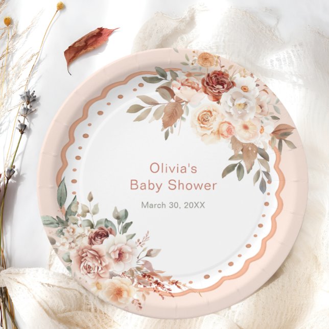 Plato De Papel Elegant Boho Floral Neutral Baby Shower (Subido por el creador)