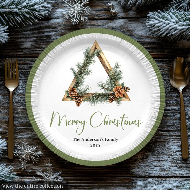 Plato De Papel Elegant Boho Scandinavian Pine Wreath Holiday  (Elegant Boho Scandinavian Pine Wreath Holiday Paper Plates)