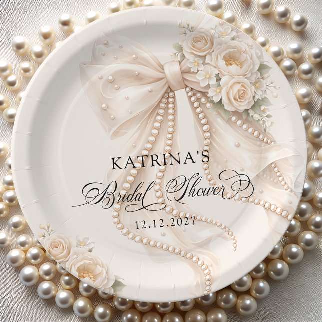 Plato De Papel Elegant Bow and Pearl Pastel Bridal Shower (Subido por el creador)