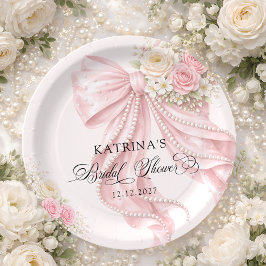 Plato De Papel Elegant Bow Coquette Despedida de Soltera